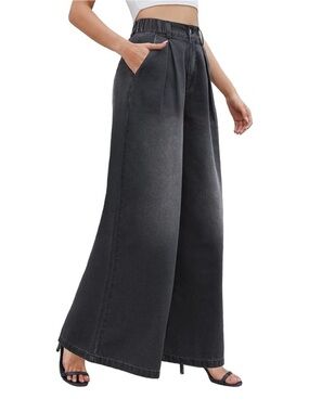 Oversized Wide Leg Black Jeans  - 33” Inseam High-Waist